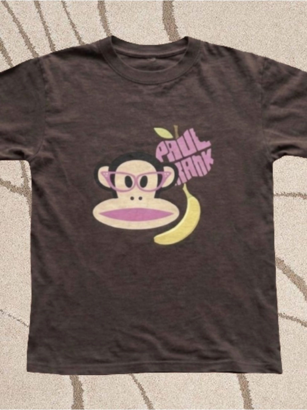 Gildan Brown Tee with Pink & Yellow Paul Frank Graphic